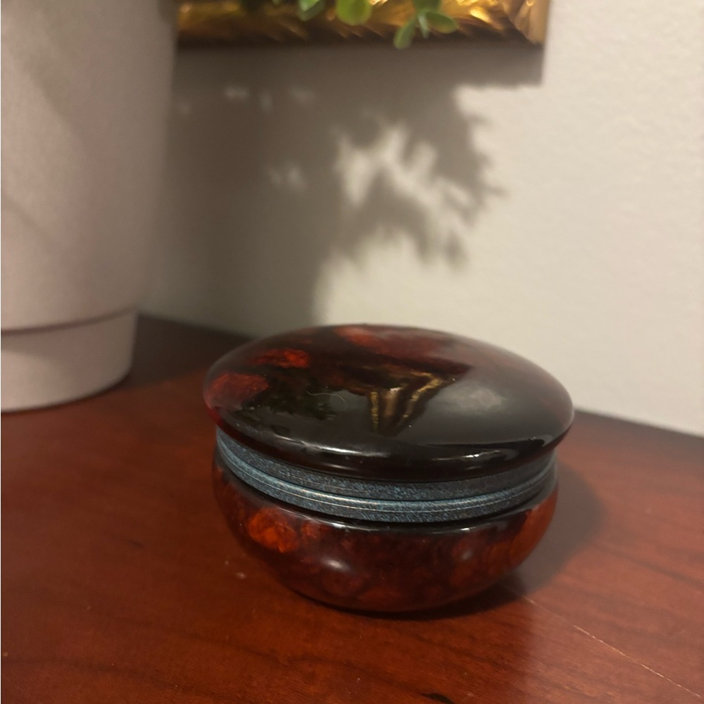 Alabaster Red and Black Round Trinket Box